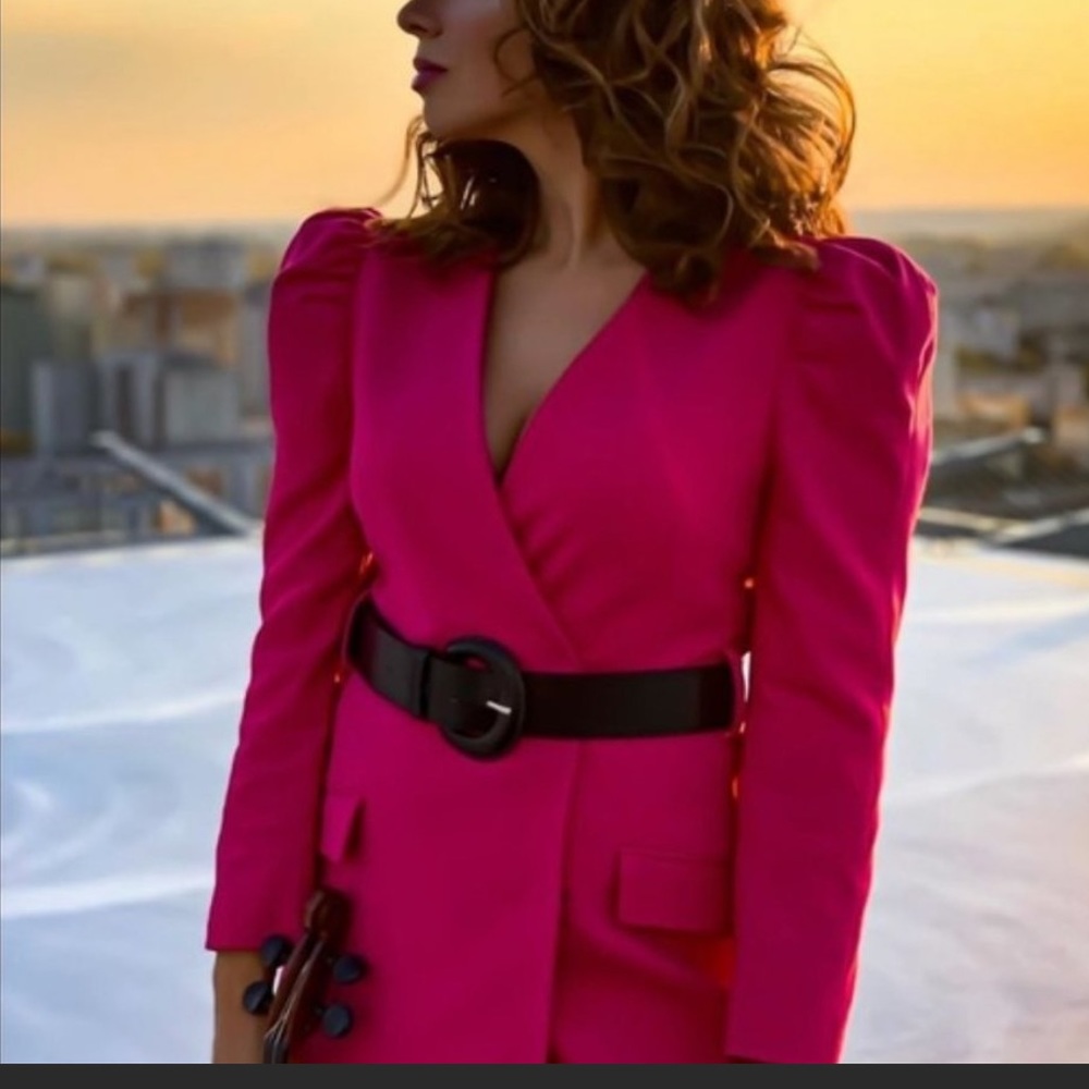 Pink puff shoulder blazer dress